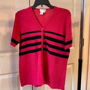 Pink and Black Striped Zip Up Cardigan (NWOT)